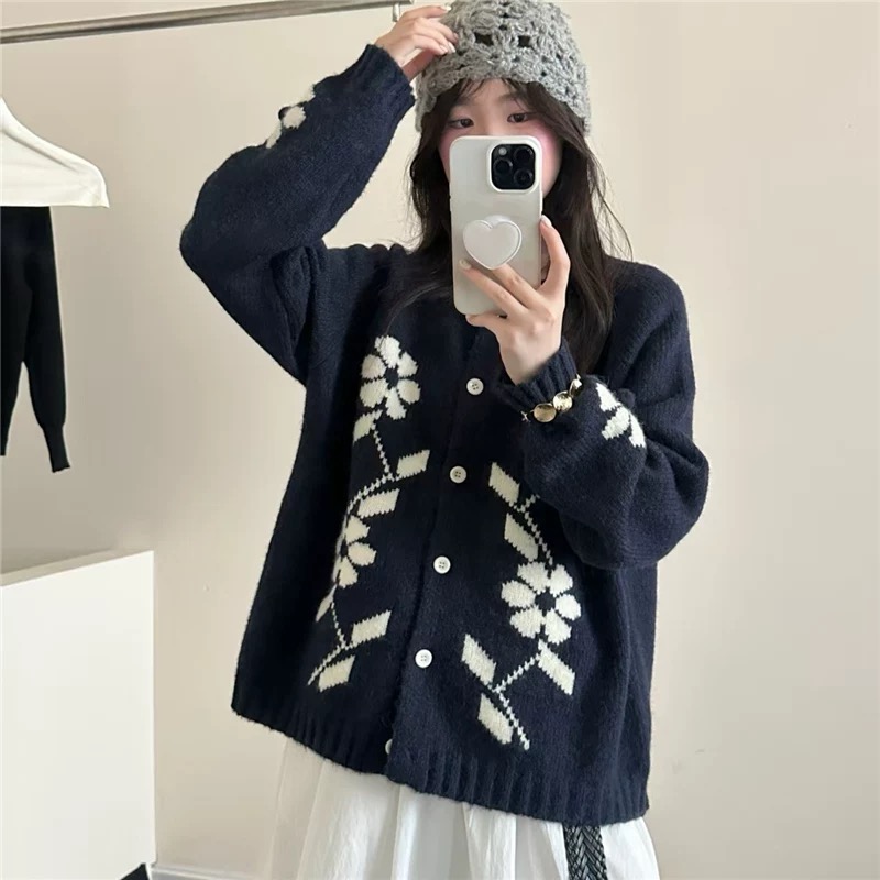 Art Korean style coat retro flowers sweater