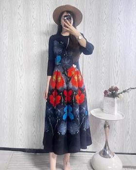 Printing fold long dress elegant dress for women
