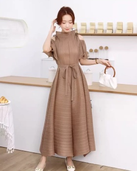Cstand collar fold long dress frenum loose dress