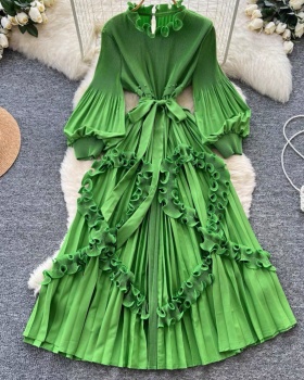 Court style European style dress wood ear long dress