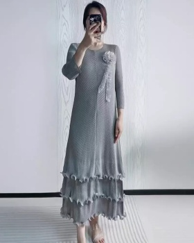 Fold court style dress lotus leaf edges long dress