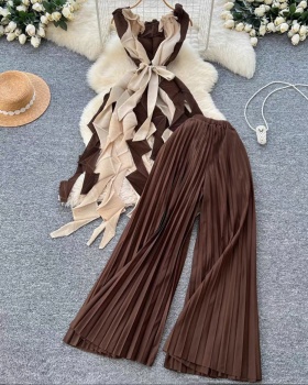 Irregular bandage tops high waist pants a set for women