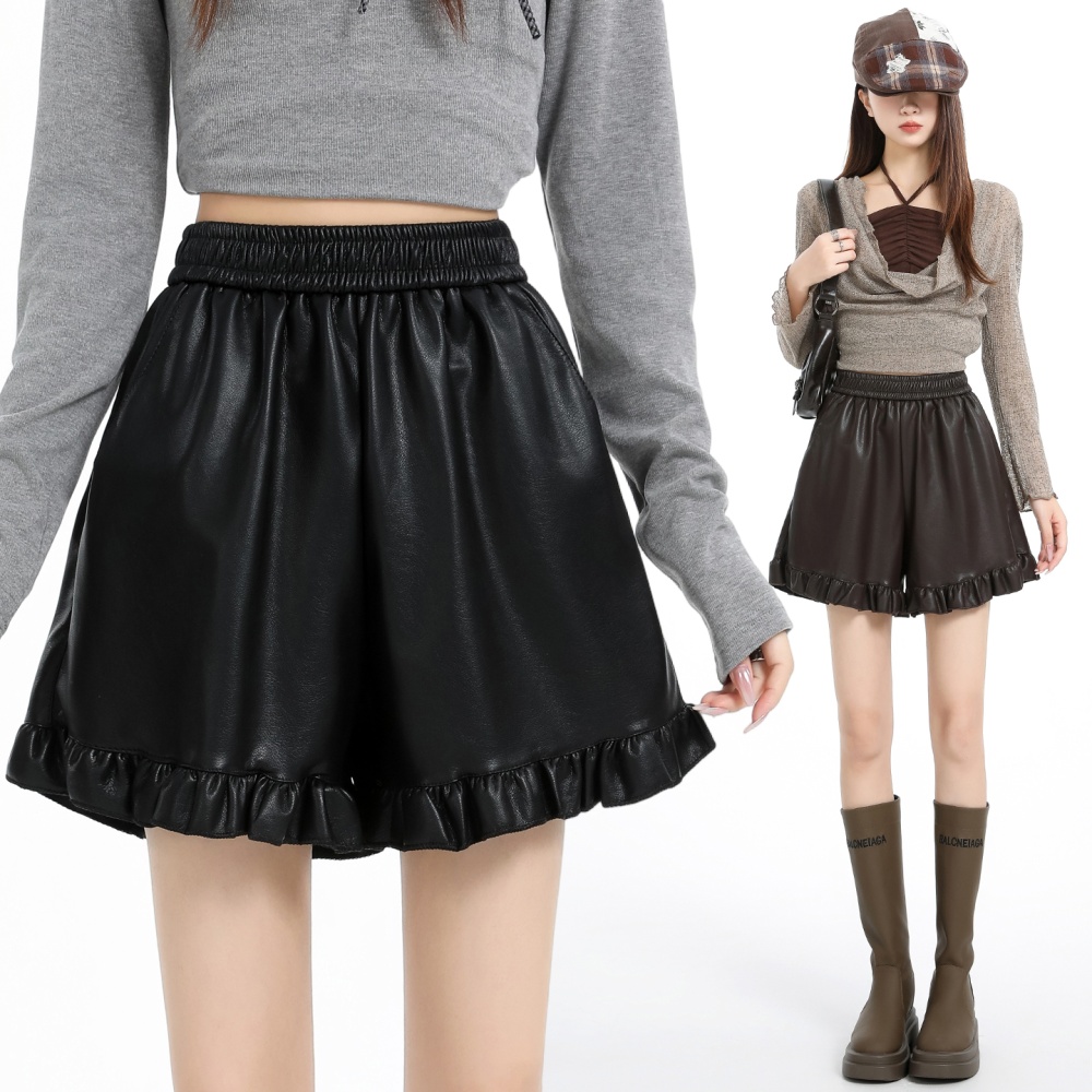 Autumn and winter wide leg pants PU pants for women
