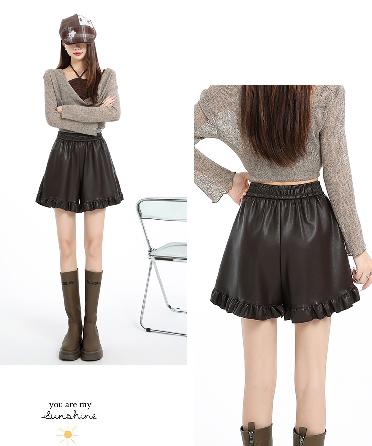 Autumn and winter wide leg pants PU pants for women