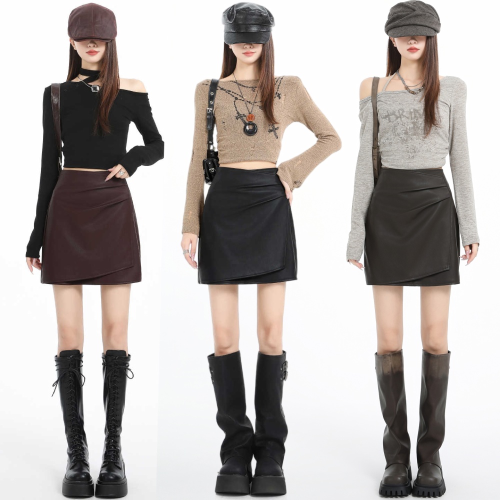 Autumn and winter PU short skirt irregular skirt
