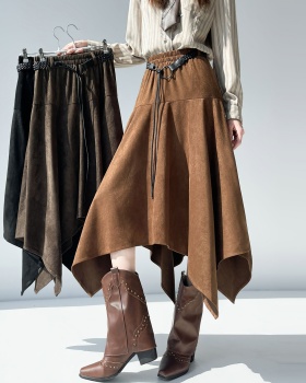 Suede irregular big skirt skirt for women