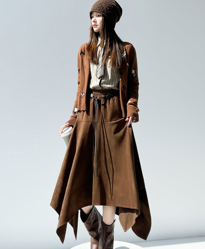 Suede irregular big skirt skirt for women