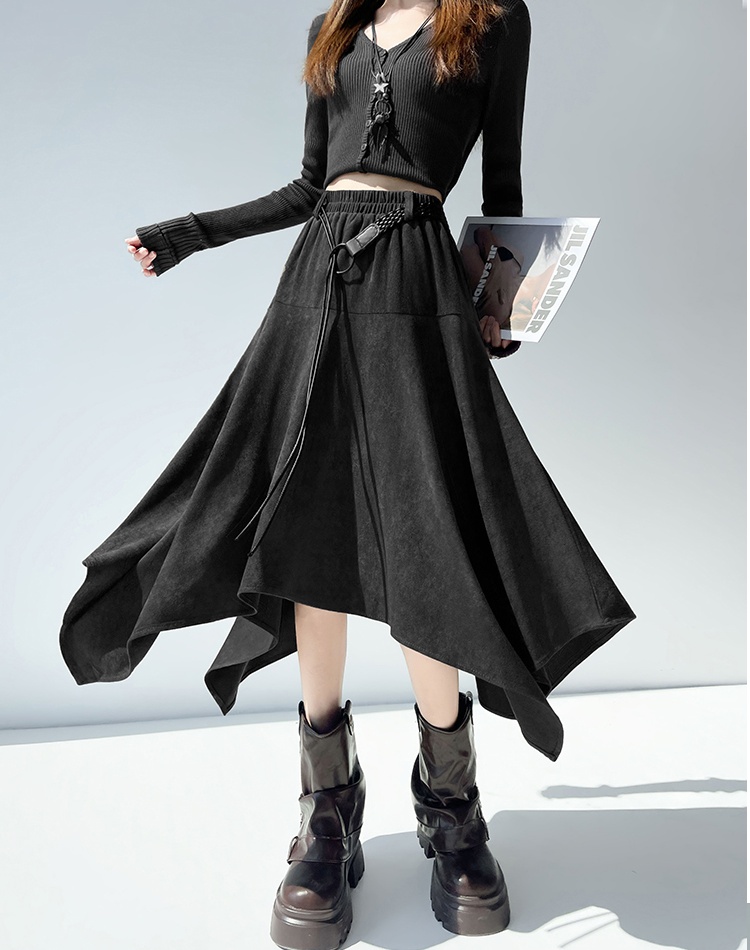 Suede irregular big skirt skirt for women