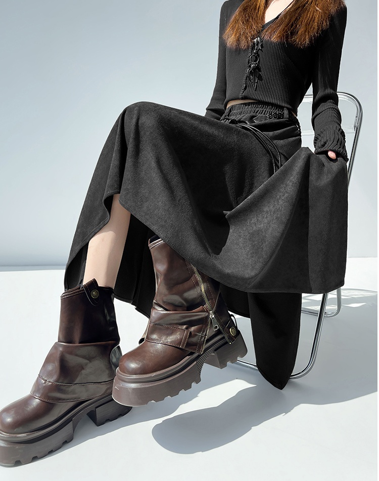 Suede irregular big skirt skirt for women