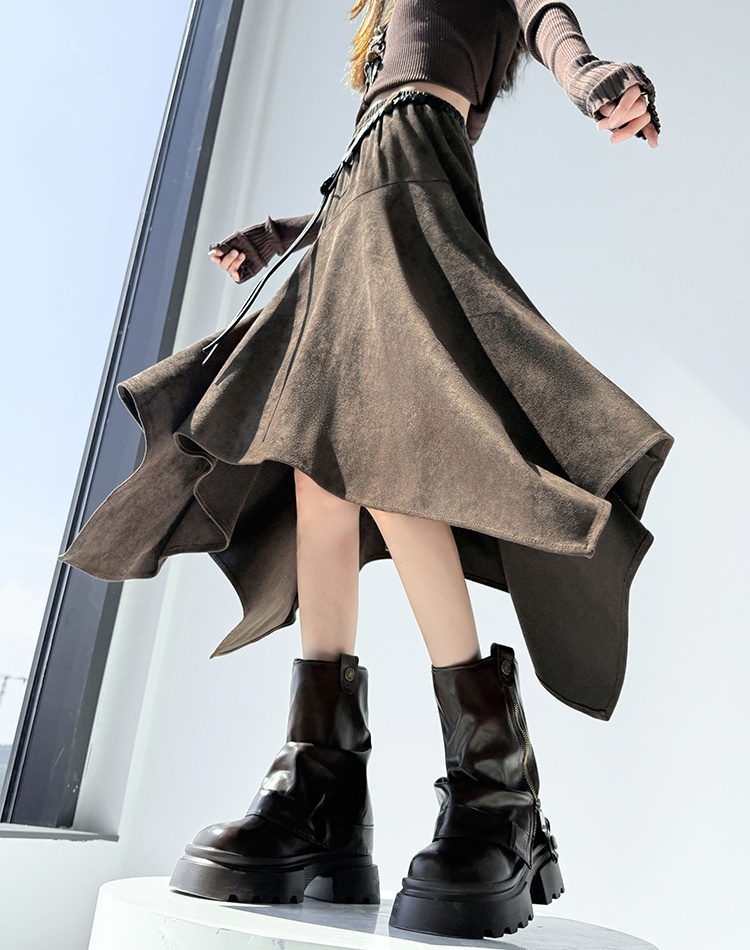 Suede irregular big skirt skirt for women