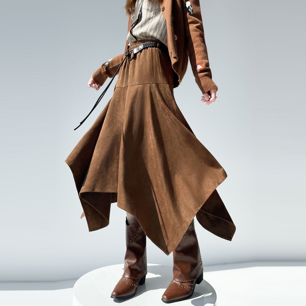 Suede irregular big skirt skirt for women
