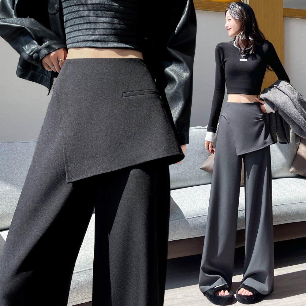 Straight gray pants mopping wide leg pants for women