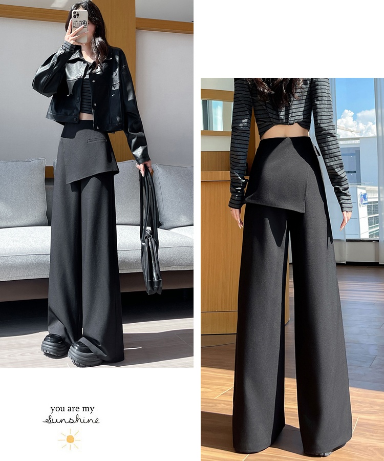 Straight gray pants mopping wide leg pants for women