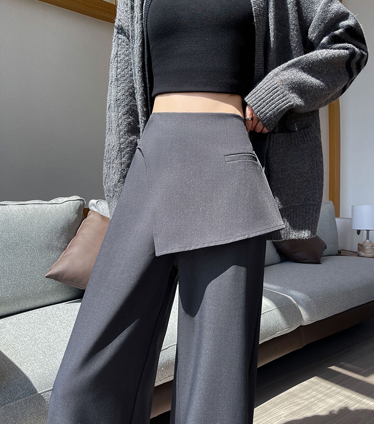 Straight gray pants mopping wide leg pants for women