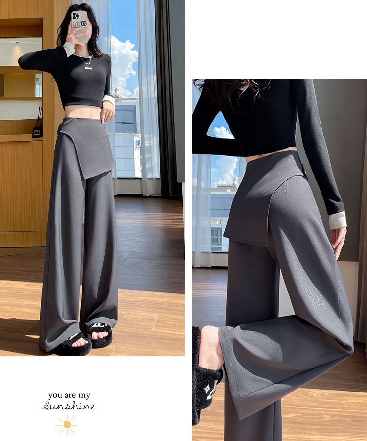 Straight gray pants mopping wide leg pants for women