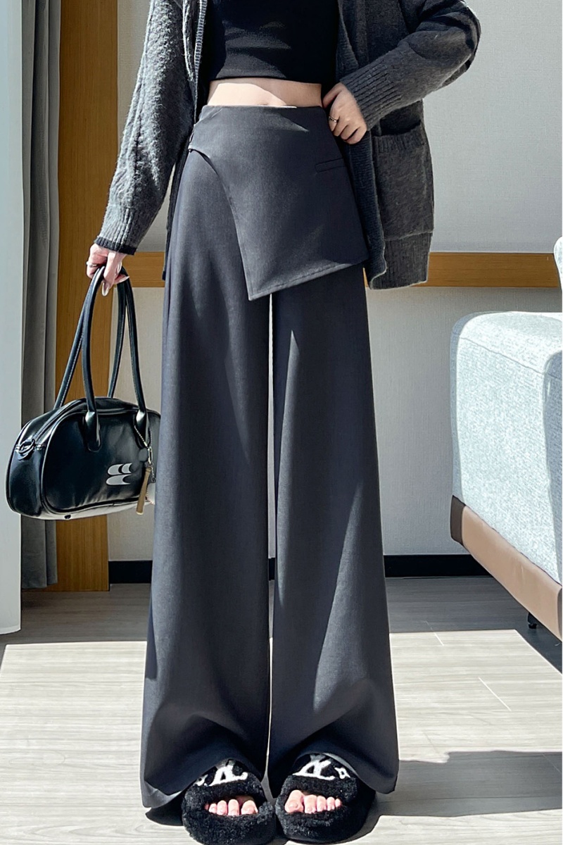 Straight gray pants mopping wide leg pants for women