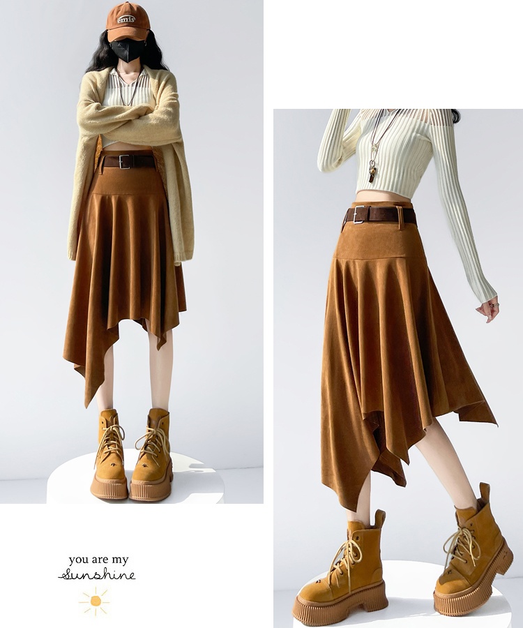 Retro autumn and winter A-line irregular skirt for women