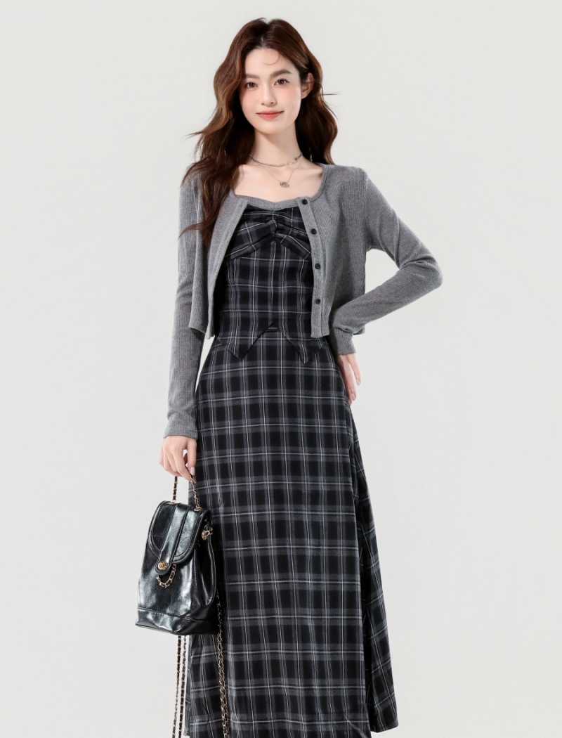 Plaid short skirt sling jacket 3pcs set