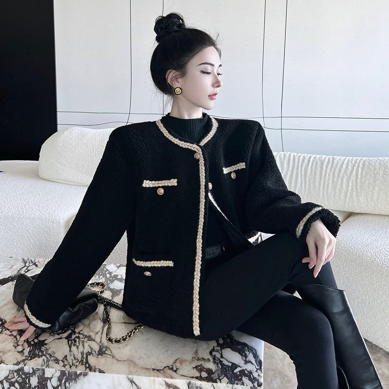 Lamb fur retro tops thick all-match coat