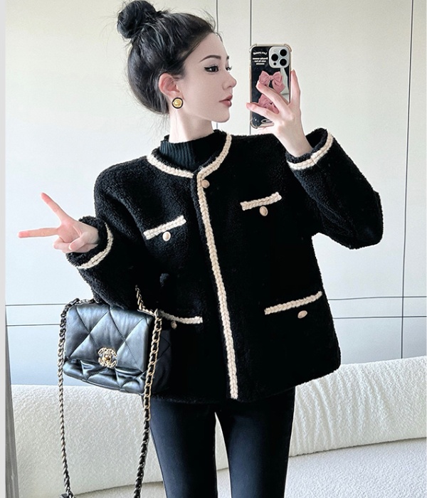 Lamb fur retro tops thick all-match coat