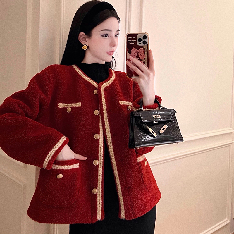 Lamb fur retro tops thick all-match coat