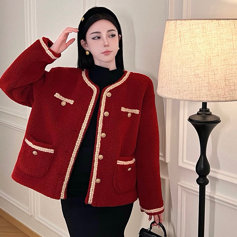 Lamb fur retro tops thick all-match coat