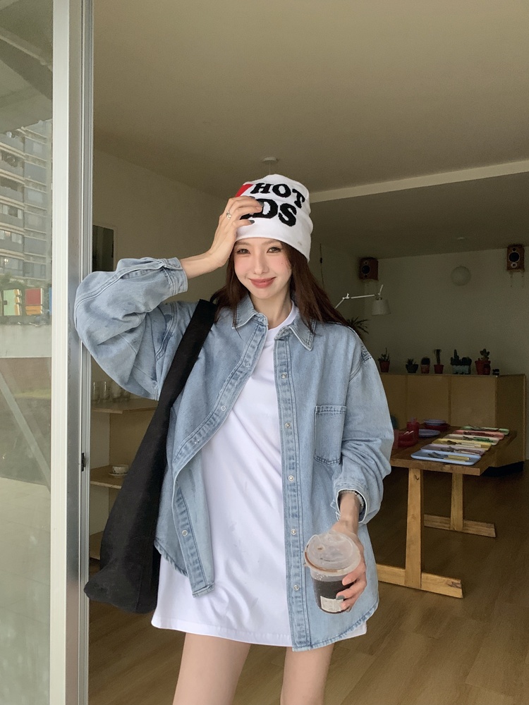 Loose Casual shirt denim Korean style coat for women