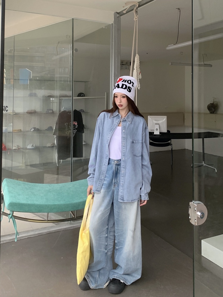 Loose Casual shirt denim Korean style coat for women