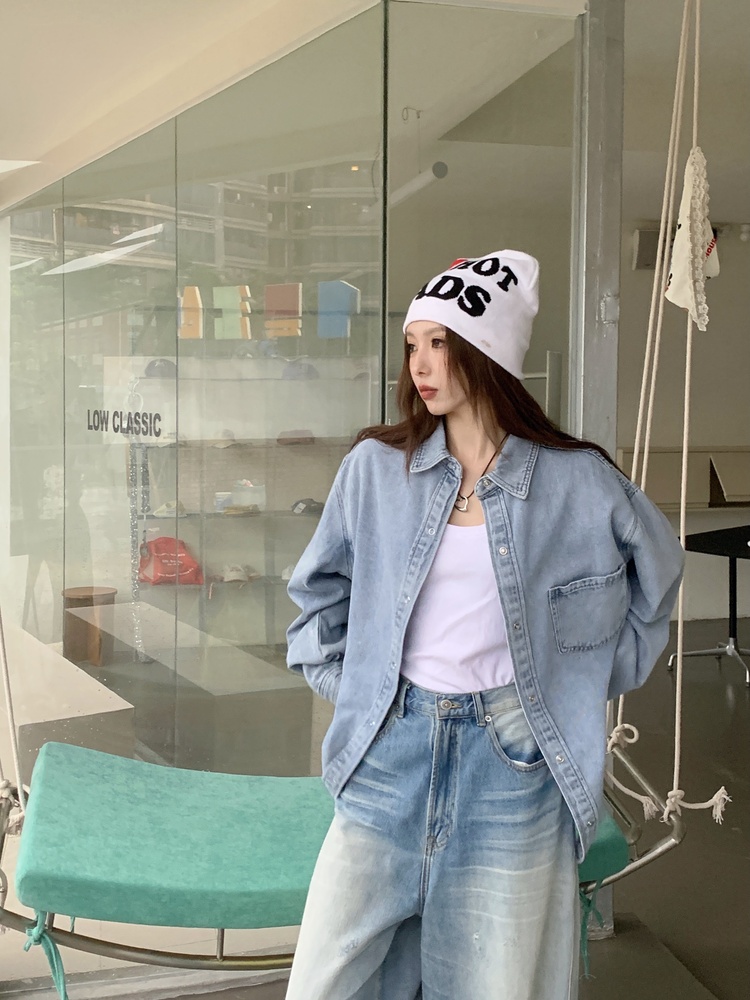Loose Casual shirt denim Korean style coat for women