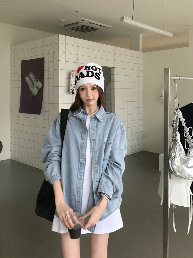 Loose Casual shirt denim Korean style coat for women