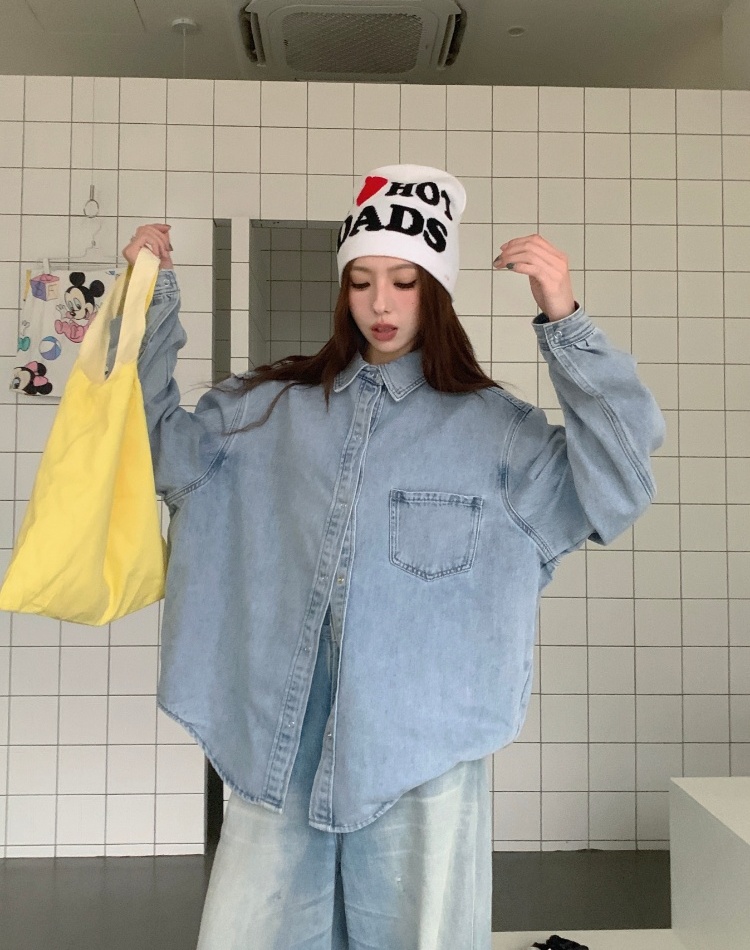 Loose Casual shirt denim Korean style coat for women
