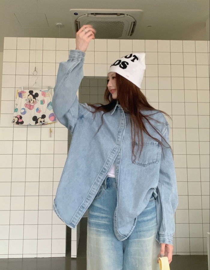 Loose Casual shirt denim Korean style coat for women