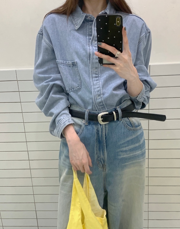 Loose Casual shirt denim Korean style coat for women
