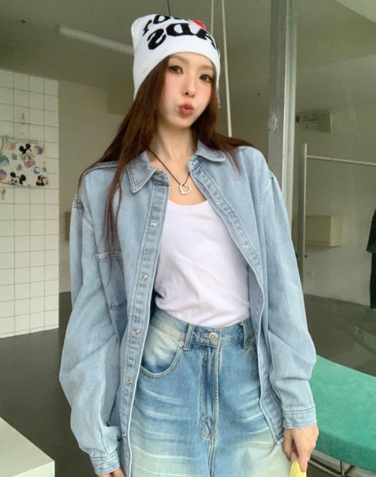Loose Casual shirt denim Korean style coat for women