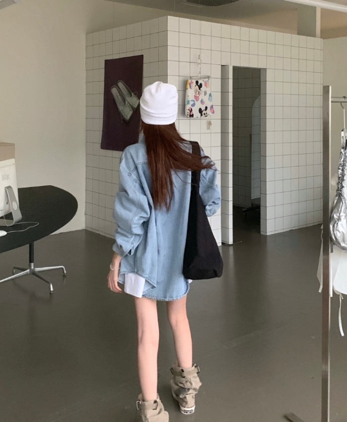 Loose Casual shirt denim Korean style coat for women