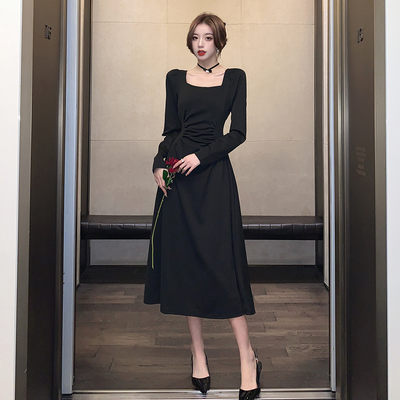 Square collar light luxury dress slim unique long dress