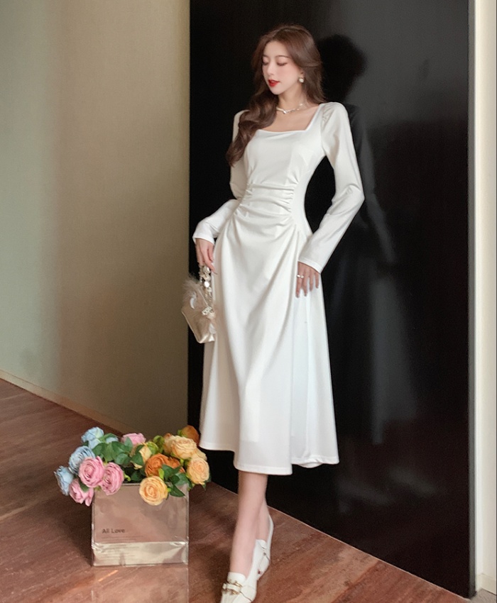 Square collar light luxury dress slim unique long dress