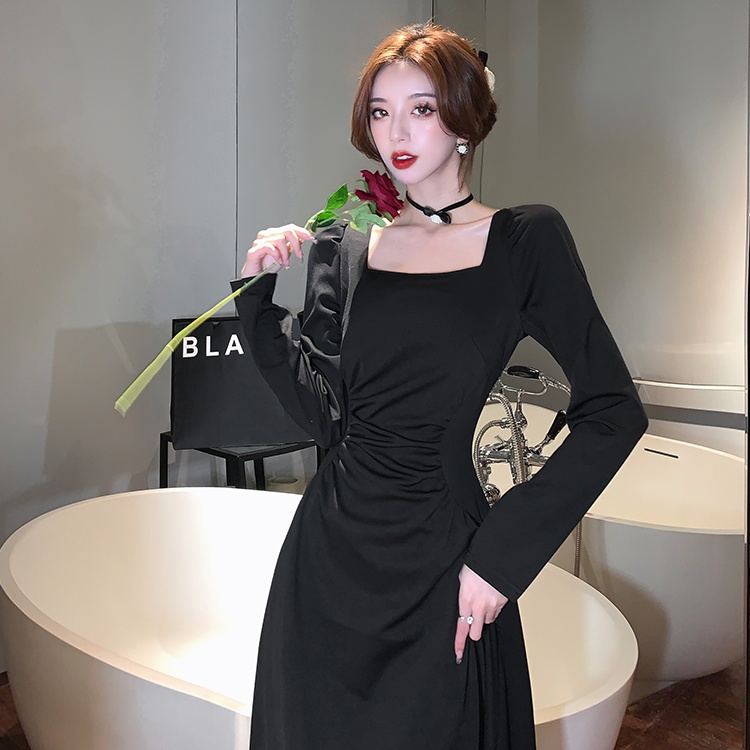 Square collar light luxury dress slim unique long dress