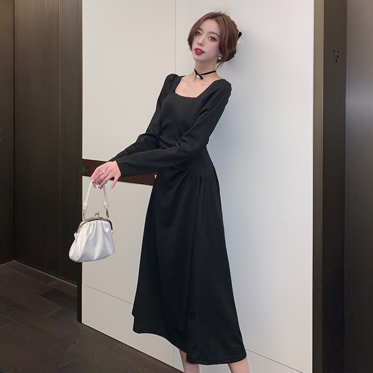 Square collar light luxury dress slim unique long dress