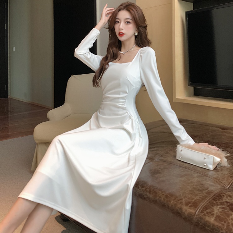 Square collar light luxury dress slim unique long dress