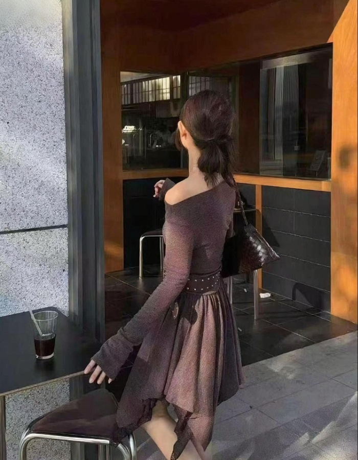 Splice long sleeve lace slim dress for women