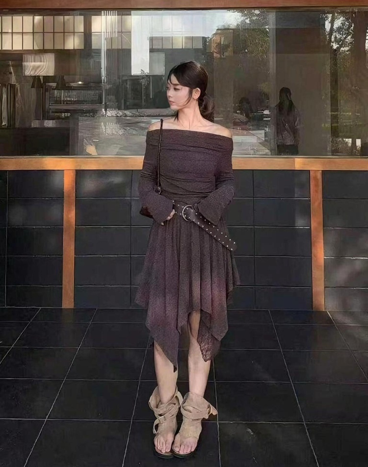 Splice long sleeve lace slim dress for women