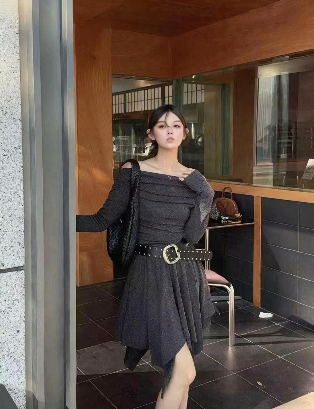 Splice long sleeve lace slim dress for women