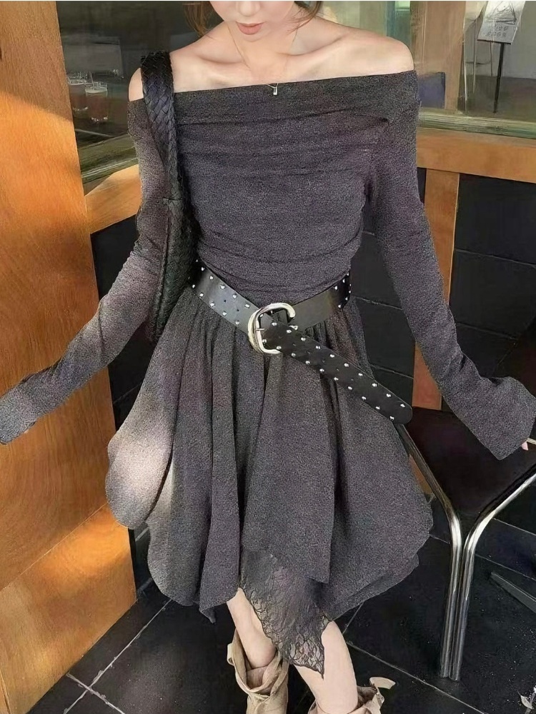 Splice long sleeve lace slim dress for women
