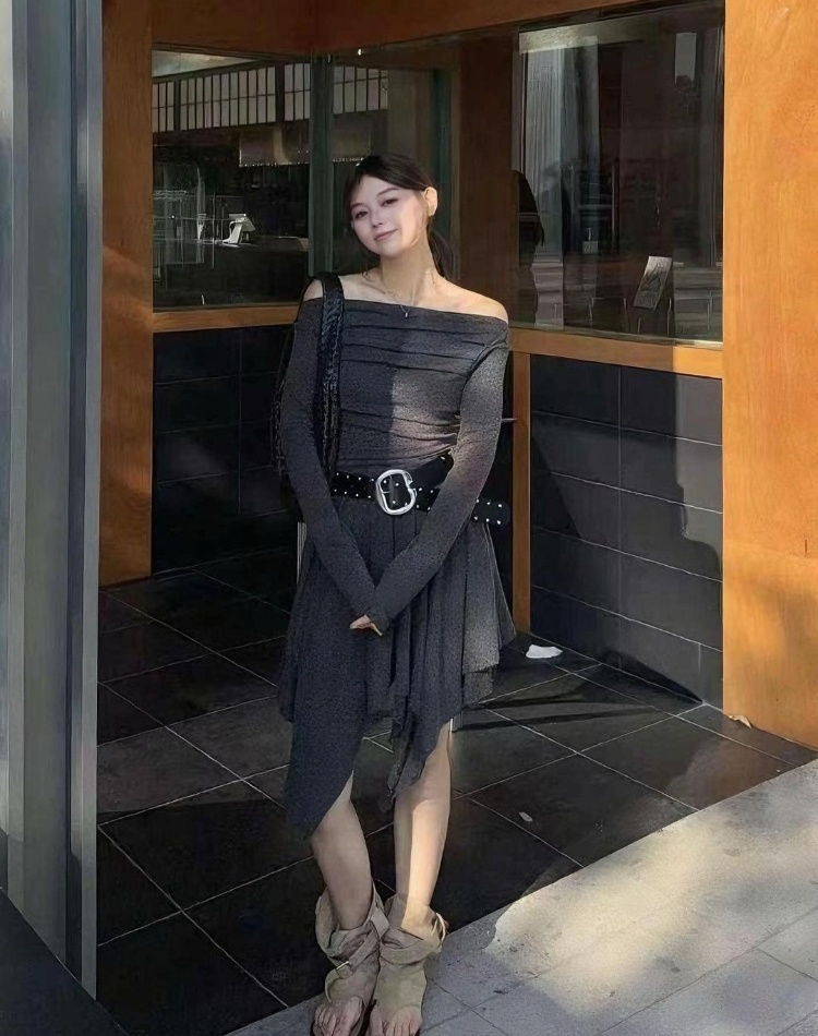 Splice long sleeve lace slim dress for women