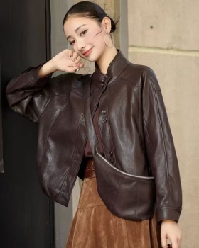 Cstand collar jacket messenger bag for women