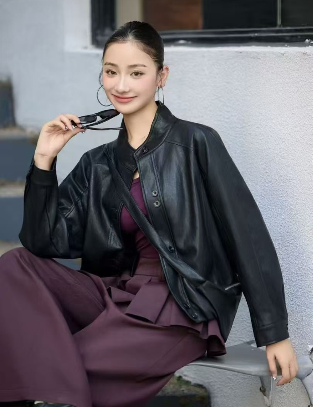 Cstand collar jacket messenger bag for women