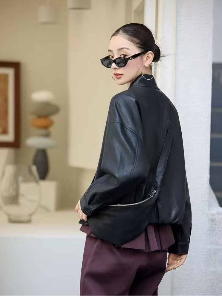 Cstand collar jacket messenger bag for women