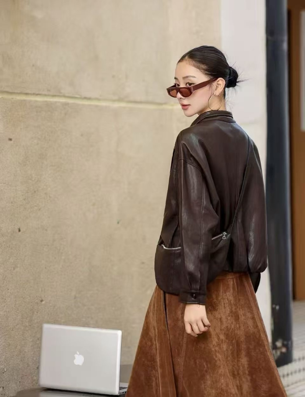 Cstand collar jacket messenger bag for women