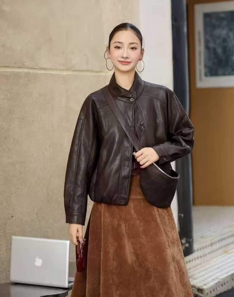 Cstand collar jacket messenger bag for women